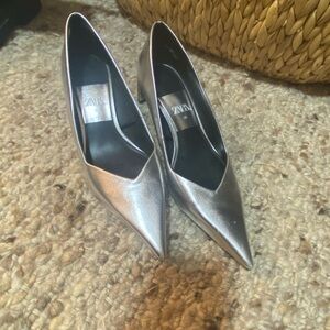 Zara Metallic Silver Heels